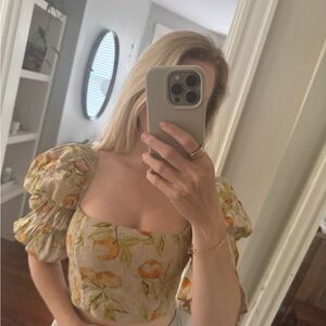 Urban Outfitters Orange and Yellow Puff Sleeve Crop Blouse